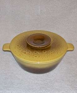   POTTERY OVENWARE NO.35 DIVIDED CASSEROLE WITH LID YELLOW AND BROWN