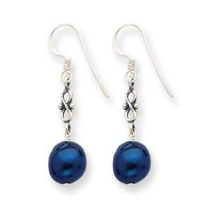   Silver Dark Blue Cultured Pearl Antiqued Earrings   QE5540 Jewelry
