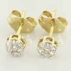   14K Yellow Gold Diamond Stud Vintage Earrings W/ Push Backings  