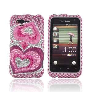 Hot Pink Pink Hearts Silver Gems Bling Hard Plastic Case Snap On Cover 