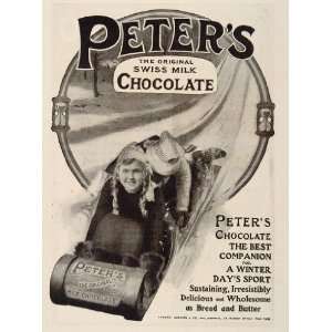  1906 Ad Peters Swiss Milk Chocolate Toboggan Sledding 