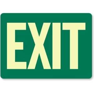  Exit (white on green) Glow Aluminum Sign, 14 x 10 
