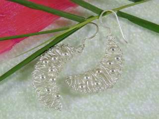   Beaded Thai Solid 92.5% .925 Sterling Silver Wire Wrap Earrings  