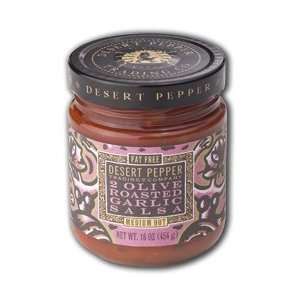 Desert Pepper, Two Olive Roasted Garlic Salsa Medium, 16 Ounce Jar 