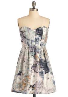 Feline Fabulous Dress   Multi, A line, Strapless, Print with Animals 