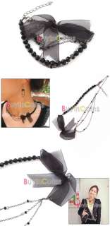 Fashion Girl Sweet Cute Lovely Black Bud Silk Bowknot Style Necklace 