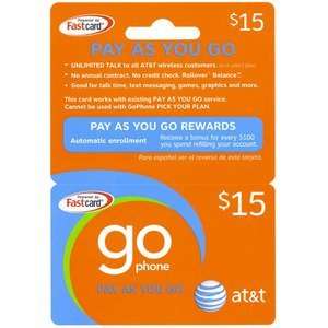  AT&T Pay As You Go $15.00 Refill Card Cell Phones 