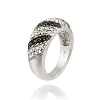 925 Sterling Silver Black Diamond Accent Striped Ring  