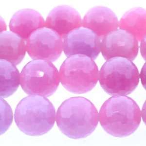 com Dyed Pink Jade  Round Faceted   12mm Diameter, Sold by 16 Inch 