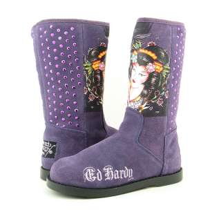 ED HARDY Bootstrap Boots Winter Shoes Purple Womens  