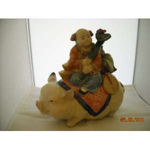 Chinese Little Child Riding On A Pig Statue New 