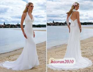 neck halter white slim sexy Beach Wedding dress Bridal Gown 4 6 8 10 