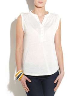 Oatmeal (Stone ) White Sleeveless Placket Top  236778414  New Look