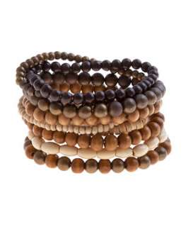 Brown Pattern (Brown) Wooden Beaded Bracelets  250480629  New Look