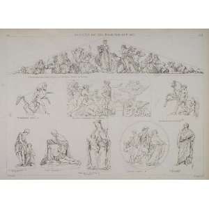  1870 Lithograph German Religious Sculptures Orestes Furies 
