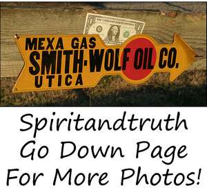   Smith Wolf Oil Co. Utica Ohio Arrow Tin Metal Advertising Sign  