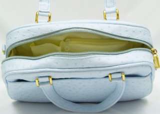Blue Satchel Purse Faux Ostrich Handbag Gold Hardware  
