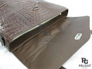   Genuine Crocodile Caiman Skin Leather Soft Laptop Briefcase Brown New