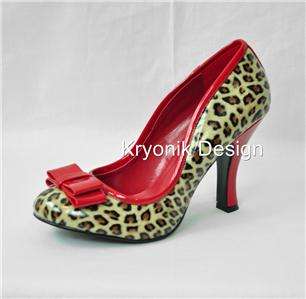 Pinup Couture Smitten 01 retro red patent leopard heels pumps shoes 