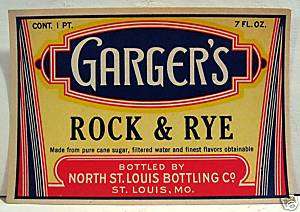 Vintage Gargers Rock & Rye Soda Label North St Louis Mo  