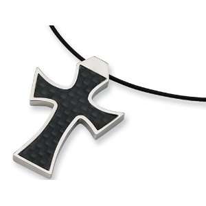   Steel Leather Cord Carbon Fiber Cross Necklace Finejewelers Jewelry