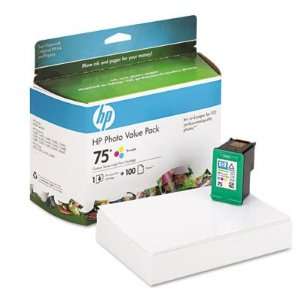 HP 75 Inkjet Cartridge, w/ 100 Photo Sheets, Tri color 