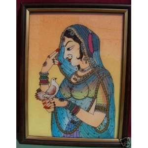  Lady & Pigeon, A Gem Stone Art Painting, Art Craft , Home 