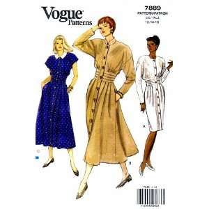  Vogue 7889 Sewing Pattern Womens Jewel Neck Tucked Dress 