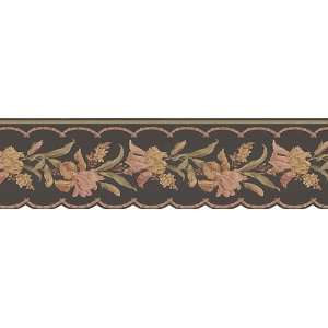 Floral Brown and Bronze Die Cut Wallpaper Border in Border 