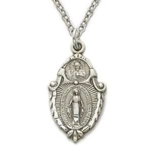   Silver 1/2 Engraved Miraculous/ Sacred Heart Medal on 18 Chain