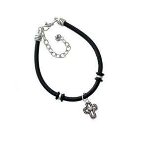  Cross with Rope Border and Heart Black Charm Bracelet 