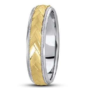 Braided Mens Wedding Ring Diamond Cut Band 14k Two Tone Gold (5 mm)