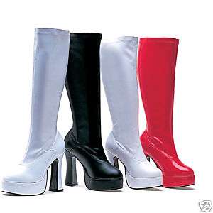 Platform Knee Stretch Boots Black White Red Size 5 16  