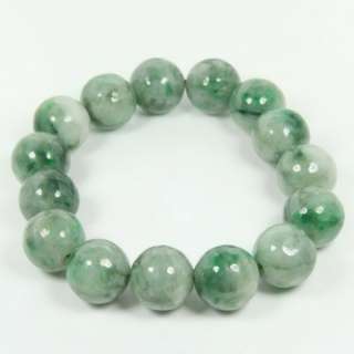   Round 14mm Beads 7 Green Bracelet 100% Natural A Jadeite Jade  