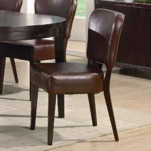  Set of 2 Brown Faux Leather Side Chairs