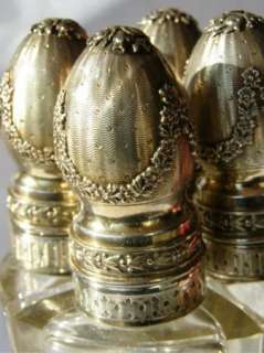 Mega rare antique French silver&engraved crystal parfume bottle set c 
