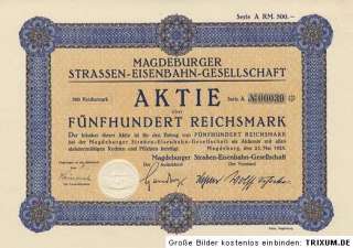 Magdeburger Straßen  Eisenbahn Gesellschaft Magdeburg Aktie 1928 