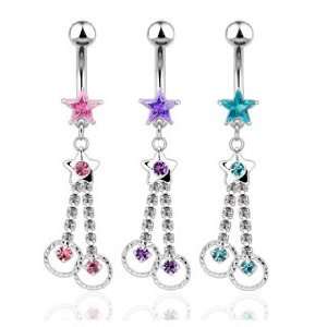  Belly Ring with Pink/Clear Prong Set Star Cubic Zirconia 