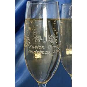  Toasting Flute   Engraved Glass with Snowflakes