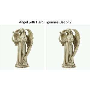  Angel with Harp Figurines Set of 2