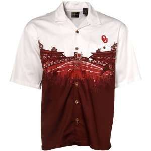 Oklahoma Sooners Crimson White Stadium Resort Full Button Camp Shirt 