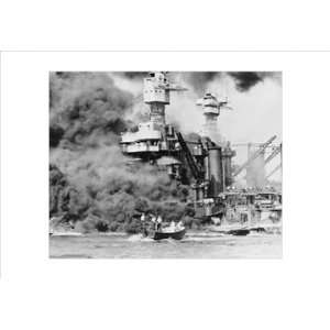  USS West Virginia alight in Pearl Harbor 16X24 Canvas 