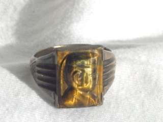   STERLING carved TIGERS EYE RING Imperial Japanese Army MAN INTAGLIO