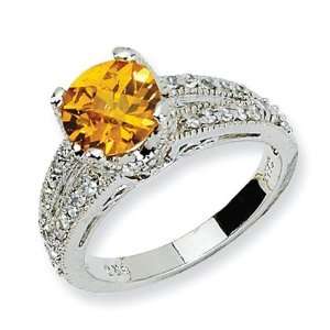  Checker Cut Yellow White CZ Ring in Sterling Silver 