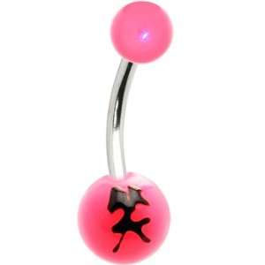  Pink Black Smile Chinese Symbol Belly Ring Jewelry