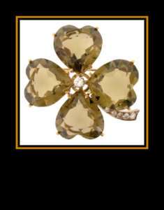 14K Y Gold Smoky Quartz/Diamond Four Leaf Clover Brooch  