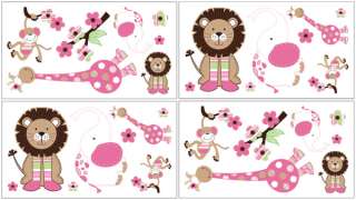 NEW PINK AND GREEN ANIMAL JUNGLE THEMED DESIGNER GIRL BABY BEDDING 9pc 