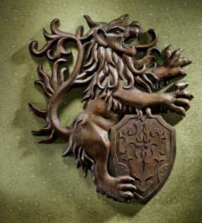 Medieval Raging Lion Heraldic Shield Wall Sculpt Gothic  