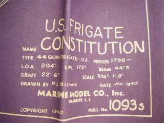 1940 USS Frigate Constitution Wooden Ship Model 1093  