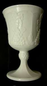   GRAPE Indiana White Milk Glass Footed Wine Goblet Set   2  